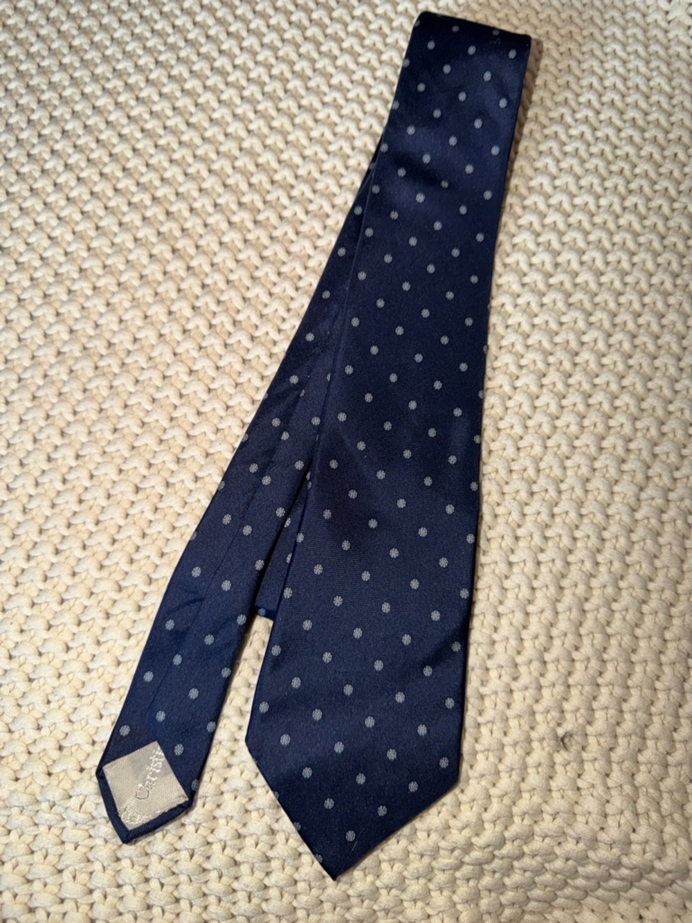 Christian Dior Navy Polka Dot Silk Tie - Classic Formal Accessory